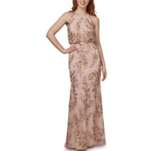 Adrianna Papell blush Floral Embroidered Pink Gown